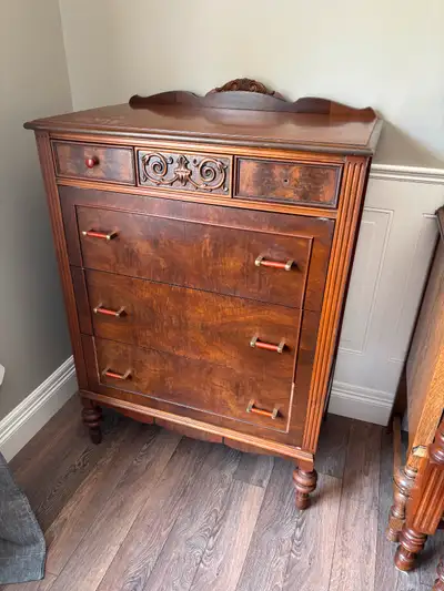 Antique furniture.  Two dressers and double bed., View more