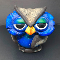 South Africa Crazy Clay Raku Pottery Owl