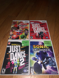 Jeux de wii sonic,  bakugan et 2 just dance 