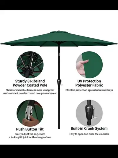9ft Outdoor Market Table Patio Umbrella with Button Tilt, Crank , View more