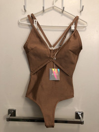 NEW Missguided taupe bandage harness front bodysuit size 34