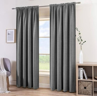 MIULEE 2 Panels Blackout Curtains - Dark Grey - Linen Texture -