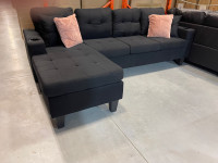 New fabric sectional with reversible chaise and cupholders 