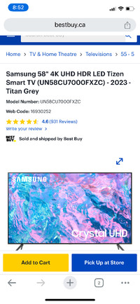 Required Samsung 58” TV screen