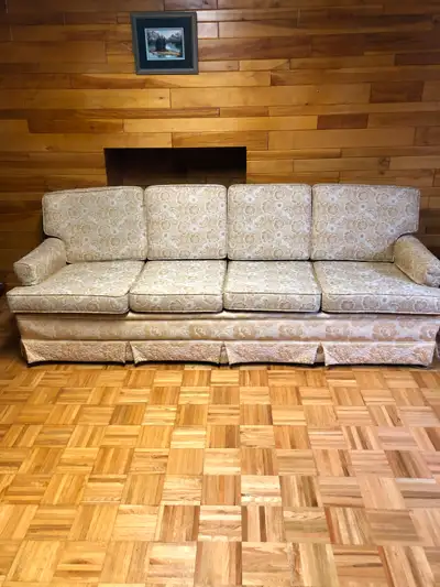 Vintage four seat sofa with matching armchair, View more