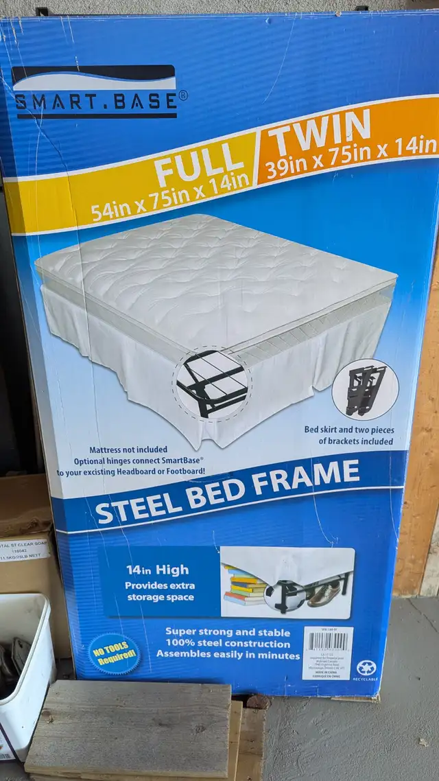 Full/Twin Size SmartBase Metal Bed Frame with Steel Slat Support in Beds & Mattresses in Kitchener / Waterloo - Image 4