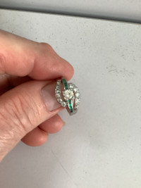 Vintage ladies, platinum, diamond and emerald ring