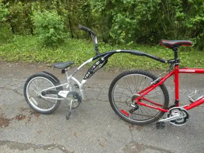 Girafe de vélo trail-a-bike adams tres bon etat se plie pour rangement auto ou maison roue 20 pouce...