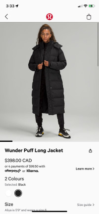 Wunder puff long jacket lululemon 