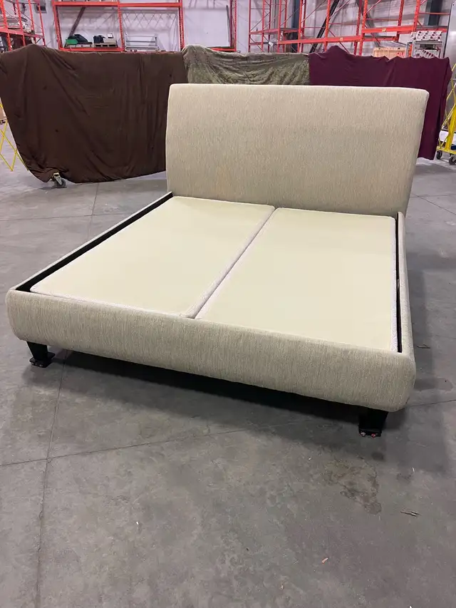 king size bed with fabric cushion frame and headboard.63735876449921121