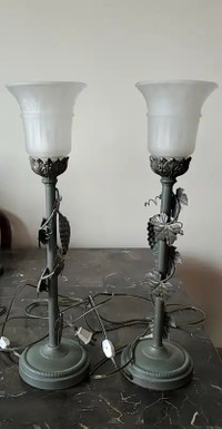 Set of Unique Table Lamp, Grapes & Leaves Design, Metal Body