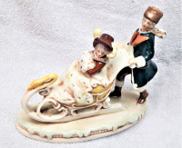 Vintage German Porcelain of Couple on Swan Sleigh