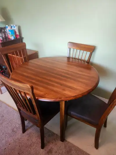 Round Wood Dining Table with Drop Leaves and 4 Chairs, View more