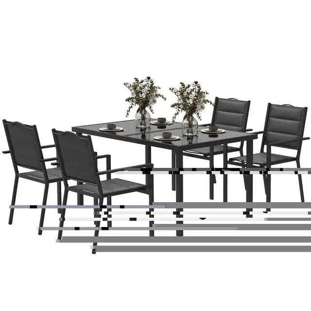 5 Piece Outdoor Dining Set w/ 4 Stackable Chairs, Rectangle Tabl in Dining Tables & Sets in Markham / York Region - Image 3