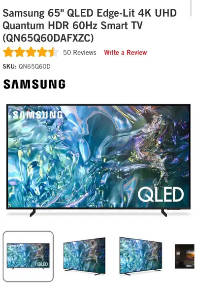 Samsung 65" 4K UHD HDR QLED Tizen OS Smart TV (QN65Q60D) - 2024, View more