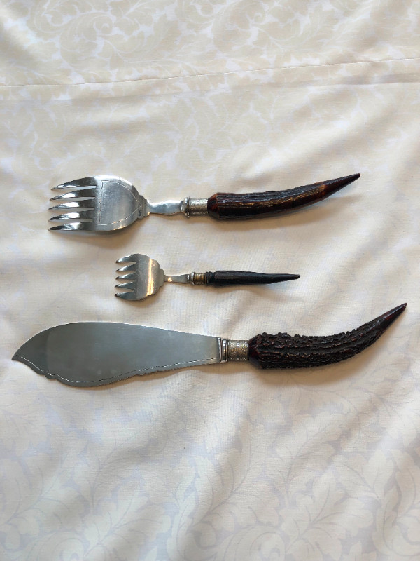 SILVER PLATED & HORN HANDLED FISH CUTLERY SET in Kitchen & Dining Wares in Ottawa - Image 3