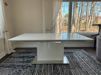 Modern White Wood Expandable Dining Table with Sleek Metal Base