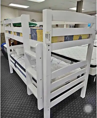 White Twin Bunk Bed with Built-In Safety Ladder & Guardrails New, View more