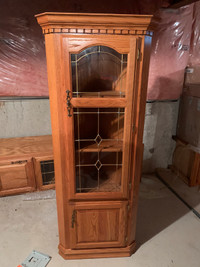 Corner Oak curio cabinet
