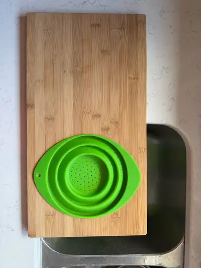 bamboo cutting board with silicone strainer insert, View more