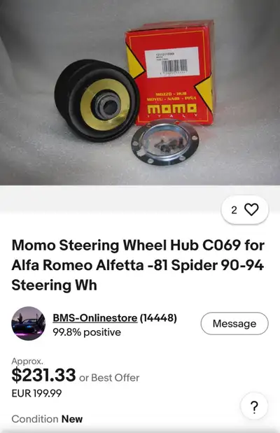 MOMO part C069, hub adaptor for steering wheel fits Alfa Romeo: Alfetta up to 81 Spider 91-94, some...