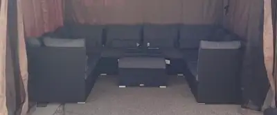 Mountain House South Beach Collection Patio Sectional Metal frames with black sling fabric and level...