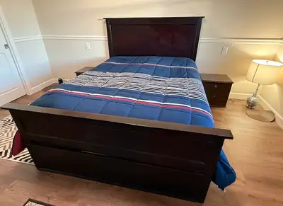 BEAUTIFUL ALL WOOD QUEEN BED &  DRESSER WITH MIRROR ALL FOR FREE, View more