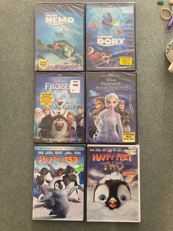 new sealed Disney DVDs Frozen 1 2 Happy Feet Finding Nemo Dory  in CDs, DVDs & Blu-ray in La Ronge