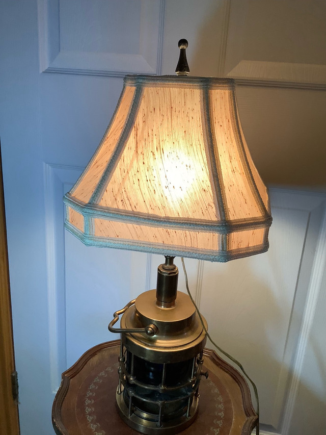 Ant/Vt Heavy Marine Brass Blue Grass Lantern Electrified to Lamp in Indoor Lighting & Fans in Belleville