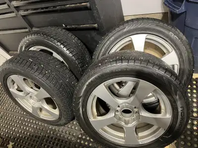 Nokian Hakkapeliitta R winter tires with 7mm (70%-80% tread) mounted on alloy rims. Alloy rims are m...