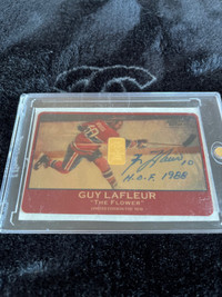 Guy Lafleur hockey card signed by him with 1 gram gold bar. 