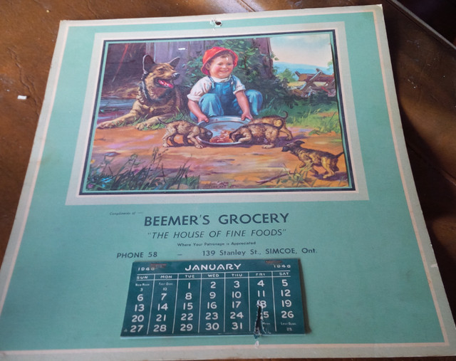 1946 Calendar: Beemer's Grocery, House of Fine Foods, Simcoe in Arts & Collectibles in Stratford