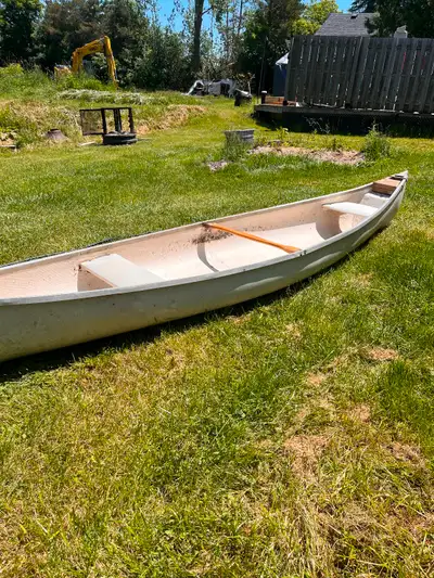 Good condition, no leaks, 12’ Fibreglass canoe $200 obo. Pick up only