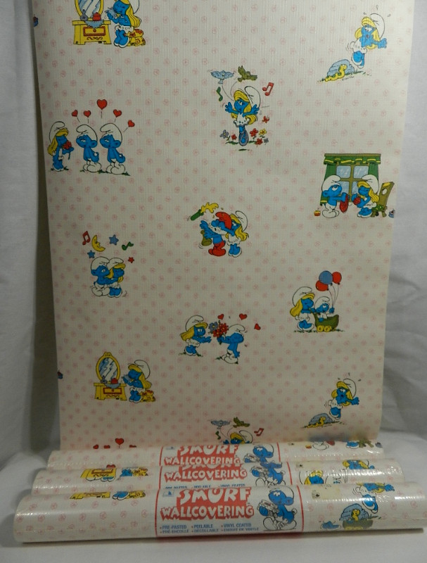 1984 Vintage Adorable SMURFS+Smurfette 4 Wallpaper Rolls Each