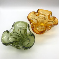 Mid Century Canadian Art Glass Ashtrays Amber & Green $45 each