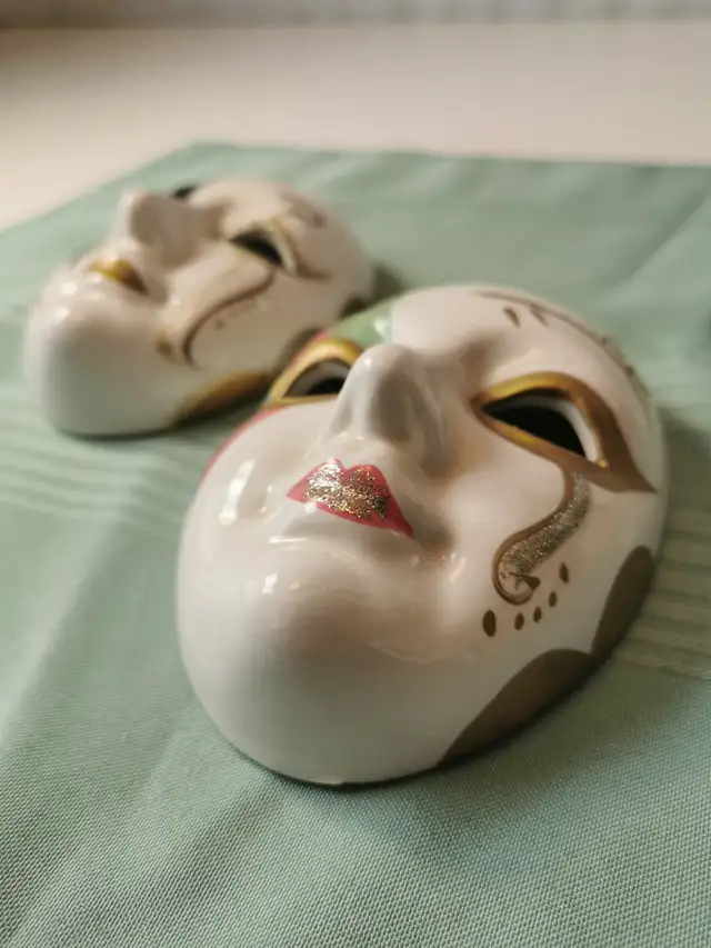 Two Painted Ceramic Masks Vintage made in Taiwan63234988434819121