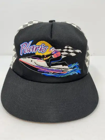 Vintage Polaris Water Craft Snap Back Hat - Checkered - Neon Patch