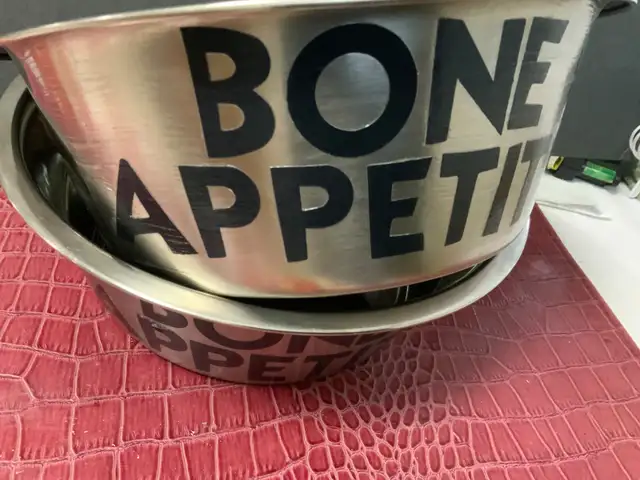 DOG BOWLS X2, L, 9INW X 4INH, STAINLESS STEEL, BONE APPITIT in Hobbies & Crafts in Kitchener / Waterloo - Image 2