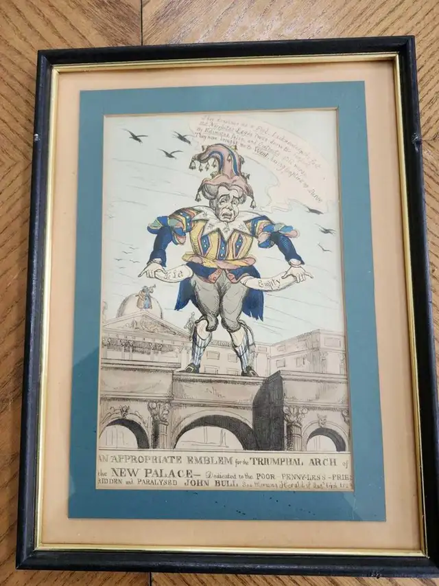 Rare antique 1829 English Political Cartoon Hand-Colored Satiric in Arts & Collectibles in City of Montréal - Image 2