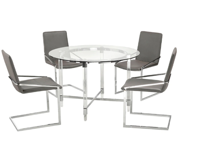 NEW Round Glass Dining Table + 4 Chairs (Brick) – Still in Boxes, View more