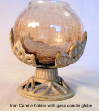 Vintage, white/gold iron stand sparkling gold glass globe candle