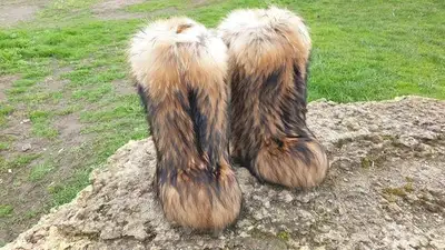 Gold cross fox long real fur winter boots for women, View more