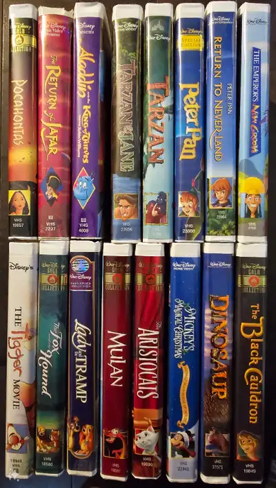 Classic Disney movies on VHS. Great for kids, at the cottage or for any Disney collectors. Movies al...