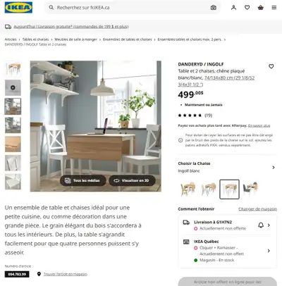 Table ronde à rebords pliants avec 2 chaises rembourrées IKEA, couleur chêne et blanc. Seulement uti...