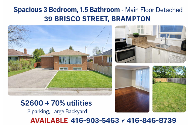 $ 2600   70% - 3 Beds - 1.5 Baths - Brisco St. Brampton - Feb. 1