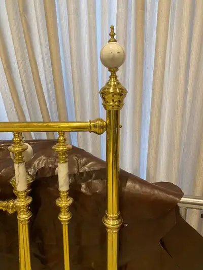 Brass with Marble accents on the Headboard and Footboard no bed frame. Queen size