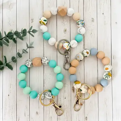 Silicone beaded bracelet wristlet keychain, View more