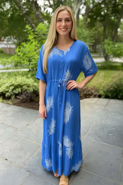 Blue Leaf Print Women’s Maxi Dress, View more