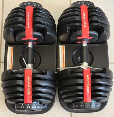 -ALL ITEMS ARE BRAND NEW IN THE BOX -PREMIUM DUMBBELLS -REPLACES 15 SETS OF WEIGHTS -WEIGHTS ADJUST...