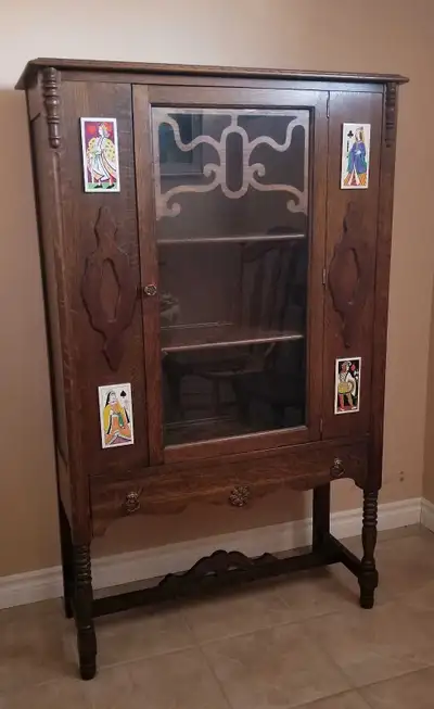 Antique TIGER OAK China Cabinet, View more
